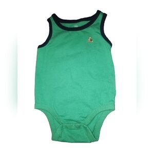 Gap- 6/12M green tank top one piece bodysuit with embroidered bear